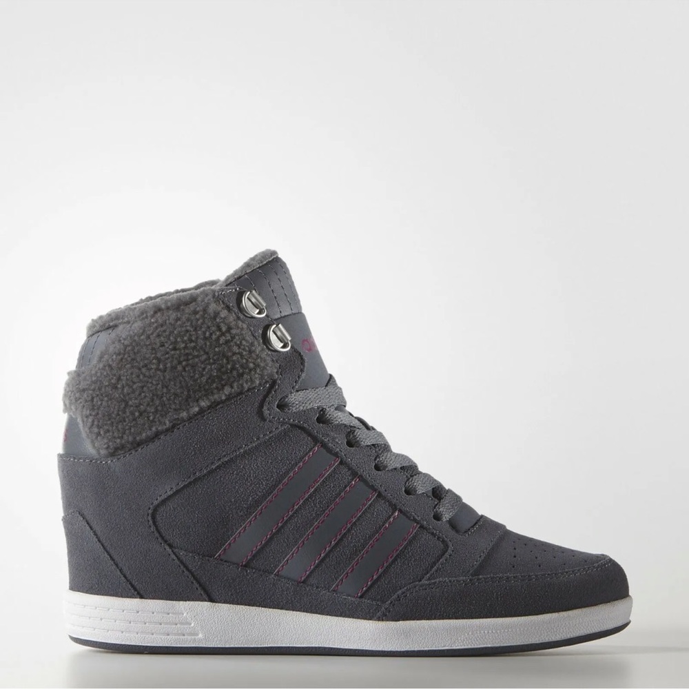 ADIDAS HIGH TOP GRAY COMFORT SUEDE WEDGE SHOES BOOTS WALKING HI AW4854 NIB PRM